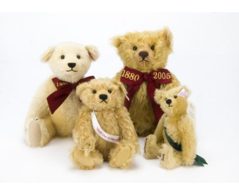 Four Steiff limited edition teddy bears, Margarettes Teddy Bear 1909-2009, Teddy Bear Celebration 1880-2005, Steiff Day at Ha