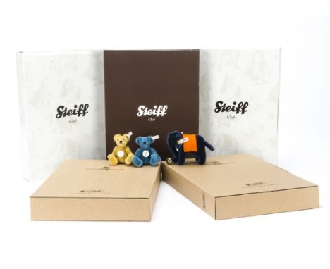 Fifteen Steiff miniature Club Gift teddy bears, 1997 to 2006, 2007 elephant, 2008 to 2011, in original boxes, all but two wit