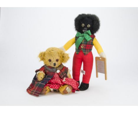 A Merrythought Cheeky teddy bear, late 1950s, with shaggy golden mohair, orange and black glass eyes, inset velvet muzzle, bl