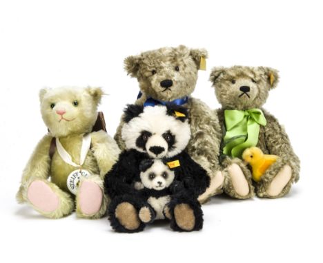 Five Steiff teddy bears, A Steiff Club limited edition Schulanfanger, 1103 for 1998; yellow tagged - Danbury Mint Spring (mis