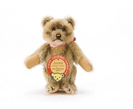 A rare Steiff Jackie Jubilee Teddy Bear 1953,  With beige mohair, brown and black glass eyes, brown stitched nose, mouth and 