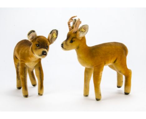 A post-war Steiff Roebuck and Doe, With button and yellow cloth tags, 1949-53 —12in. (30.5cm.) long