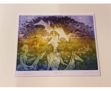 Continental School, screen print, inscription to bottom, framed, measures 27cm x 33cm