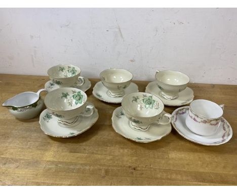 A mixed lot of 1930's Norwegian Porsgrunds china including five teacups in Vega pattern, measuring 5.5cm high, saucers, anoth