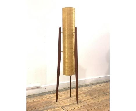 A 1960s vintage rocket light, the spun fibreglass shade on three teak supports, H113cm