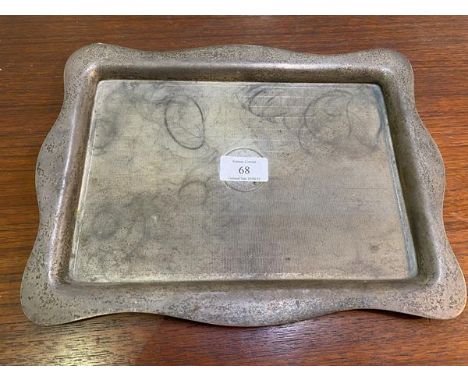 A 1920's Birmingham silver tray with engine turned well and raised serpentine edge, measures 31cm x 23cm, weighs 378 grammes