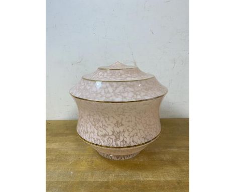 A mid 20th century mottled pink glass hanging lamp shade of undulating form, measures 17cm high