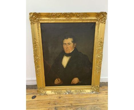 19thc half length portrait of gentleman, oil on canvas, a/f, measures 91cm x 70cm