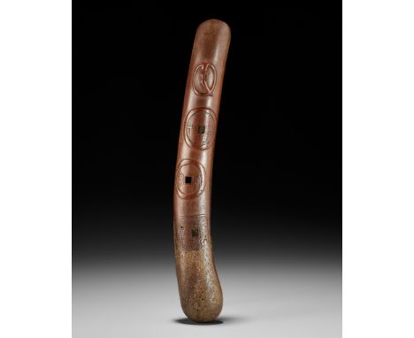 OZAKI KOKUSAI: A RARE ANTLER KISERUZUTSU WITH COINSBy Ozaki Kokusai (1835-1892), sealed Koku 谷Japan, Shiba, Tokyo, c. 1860-18