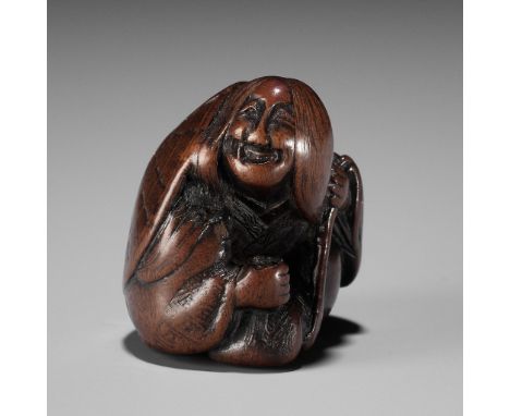 A FINE NAGOYA SCHOOL WOOD NETSUKE OF ONO NO KOMACHIUnsignedJapan, Nagoya, first half of 19th century, Edo period (1615-1868)O