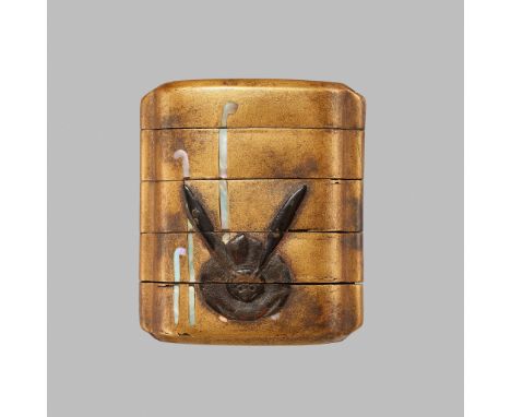 A CHARMING SMALL FOUR-CASE GOLD LACQUER INRO WITH THE MOON RABBITUnsigned Japan, 17th century, Edo period (1615-1868)The five