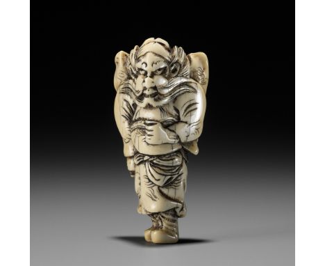 A GOOD IVORY NETSUKE OF SHOKIUnsignedJapan, late 18th to early 19th century, Edo period (1615-1868)The ivory netsuke of typic