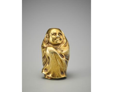 A VERY RARE SOLID GOLD OJIME PORTRAYING DARUMAUnsigned Japan, late 19th century Bodhidharma, known as Daruma in Japan, is dep