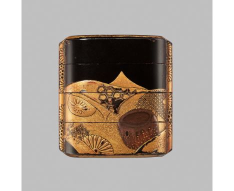 AN EARLY THREE-CASE LACQUER INRO WITH TEA CEREMONY UTENSILS (CHADOGU)UnsignedJapan, late 17th to early 18th century, Edo peri
