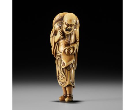 A TALL IVORY NETSUKE OF A SENNINUnsignedJapan, 18th century, Edo period (1615-1868)A powerful, tall ivory netsuke depicting a