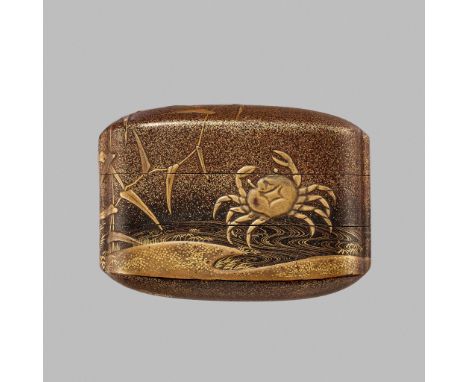 SEKIFU: A FINE TWO-CASE LACQUER INRO DEPICTING CRABS ON THE SHORESIDEBy Sekifu, signed Sekifu 石風 saku 作Japan, 19th century, E
