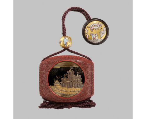 A VERY RARE TSUISHU AND LACQUER TWO-CASE INRO, MOST LIKELY COMMISSION BY A DUTCH SETTLERUnsignedJapan, c. 1800, Edo period (1