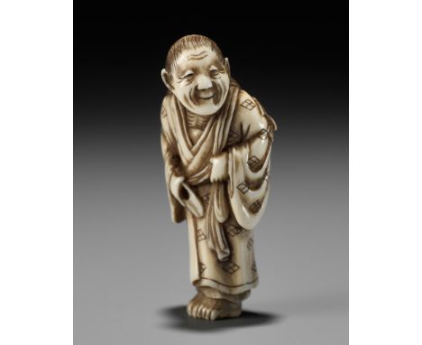 MASAKAZU: A RARE IVORY NETSUKE DEPICTING ARABABA AND THE SPARROWBy Masakazu, signed Masakazu 正一Japan, Osaka, mid-19th century