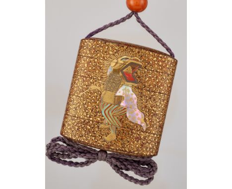 A FINE LACQUER FOUR-CASE INRO DEPICTING SHISHIMAI DANCERS, WITH EN SUITE NETSUKEUnsignedJapan, 19th century, Edo period (1615