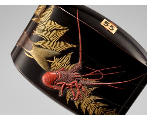 TOYOSAI: A SUPERB TWO-CASE LACQUER INRO DEPICTING ISE-EBE AND SALMONBy Kanshosai Toyosai, signed Toyosai 桃葉斎 with seal Kansho
