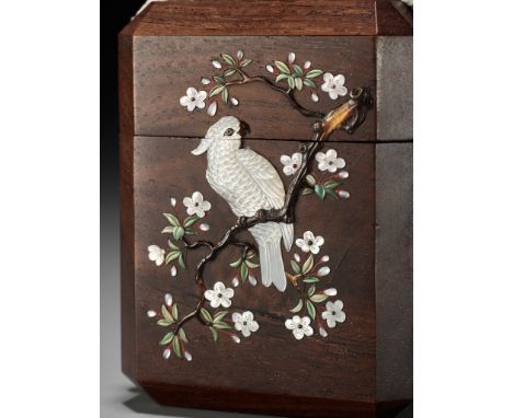 SANDOKU: A SUPERB SHIBAYAMA INLAID SINGLE-CASE WOOD INRO WITH A COCKATOO AND BUTTERFLIESBy Sandoku, signed Sandoku 三獨Japan, M