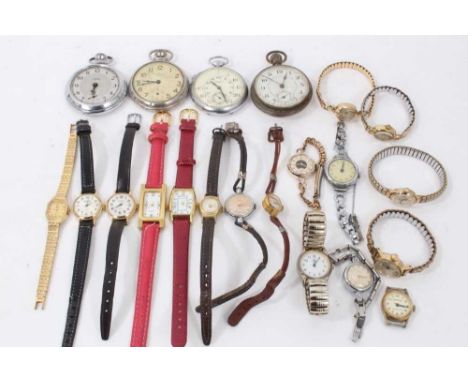 Group vintage wristwatches including ladies gold plated watches, Smiths, Ingersoll, Timex etc and four pocket watches