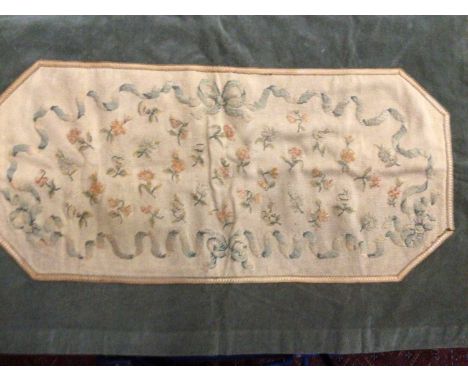 19th century wall hanging green velvet with hand embroidered tapestry panel.