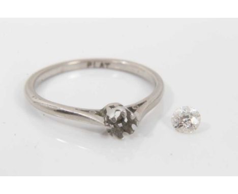 Platinum single stone diamond ring (stone is loose from the ring mount) with a brilliant cut diamond estimated to weigh appro