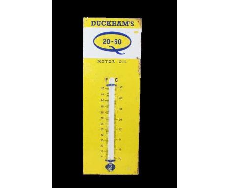 Vintage Duckham's Motor oil 20 - 50 enamel garage thermometer sign, 92 x 33.5cmCondition report: Thermometer missing