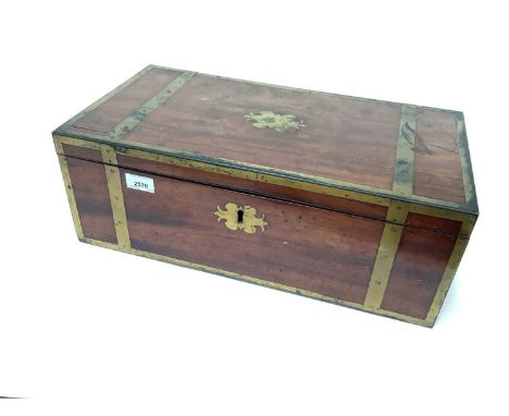 Large Victorian mahogany brass bound writing slope, 50.5cm length x 26.5cm width x 18cm highCondition report: Good overall co