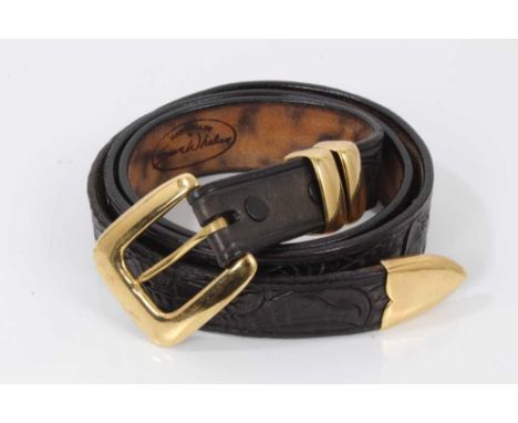 Sean Whelan black leather belt mounted with 18ct gold buckle and 18ct gold fittings by Douglas Magnus of Santa Fe (London 199