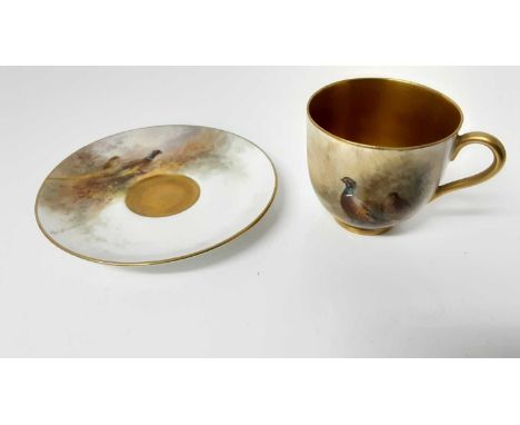 Royal Worcester cabinet cup and saucer, hand decorated with a Pheasant, signed Jas StintonCondition report: Saucer measures 9