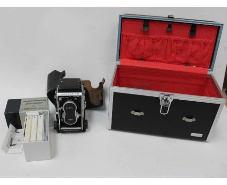 Mamiya C3 twin lens reflex camera in case, with single exposure attachment, spare lens etc, in hard carry case