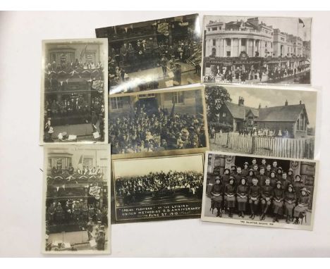 Postcards loose selection including real photographic Children's home Aldeburgh, Spring Flowers Leison 1910, Japanese street 