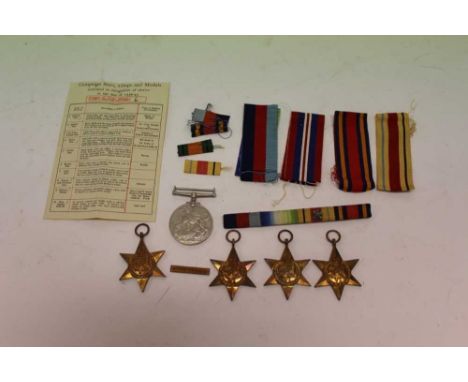 Second World War medals comprising 1939 - 1945 Star, Africa Star with North Africa 1942 - 43 clasp, Atlantic Star, Burma Star