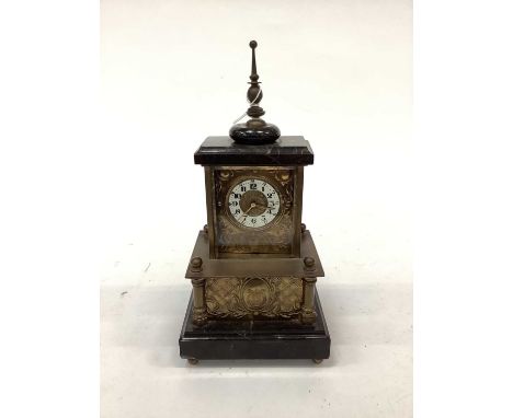 Early 20th century marble and brass musical alarm clock, good working order