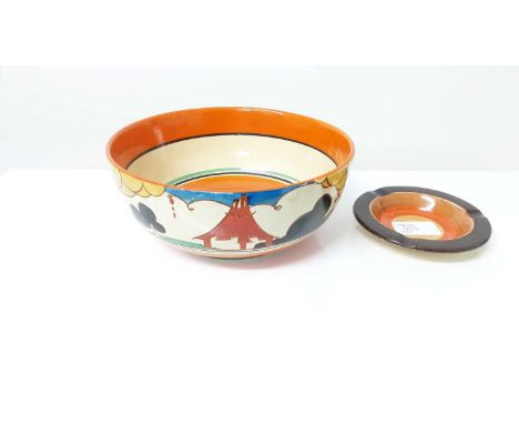 Clarice Cliff 'Fantasque' Bizarre bowl and a Clarice Cliff ashtray (2)Condition report: Some minor enamel wear to both pieces