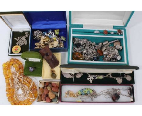 Collection of vintage and costume jewellery to include two silver charm bracelets, Scottish silver charm bracelet, silver and