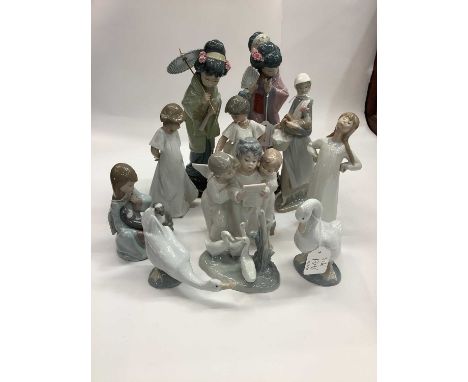 Collection of Lladro and NAO figures including Geisha girls (11)