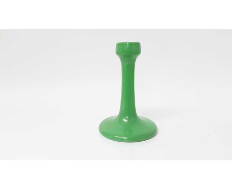 Ruskin pottery art nouveau style green-glazed candlestick, model number 1925, 16.5cm high