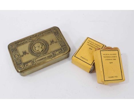 First World War Princess Mary gift tin with original tobacco and cigarette packets 