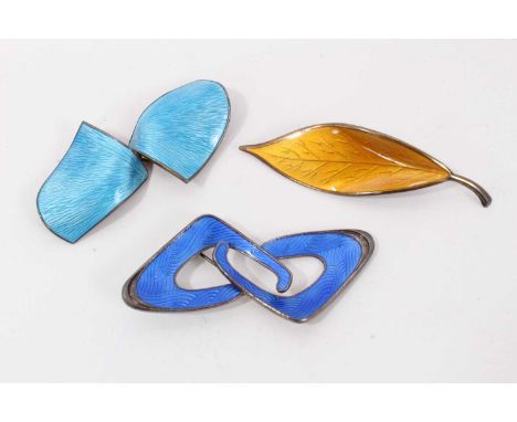 David Anderson silver and enamel leaf brooch and two other Norwegian silver and enamel abstract design brooches (3) Condition