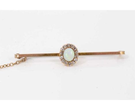 Edwardian 9ct gold opal and diamond cluster bar brooch, 5cm long Condition report: Weight 2.9 grams 