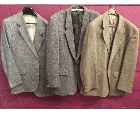 Gentlemen's vintage clothing , Harris Tweed jacket by Gurteen, Austin Read and Charlesworth check jackets, black leather jack