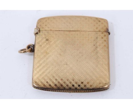 9ct gold vesta case with engine turned decoration (London, 1908, Deakin &amp; Francis Ltd)Condition report: Weight 23.7 grams