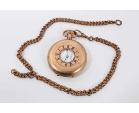 Gold plated half hunter pocket watch with white enamel dial signed Sir John Bennett, London, 50mm diameter, on plated watch c