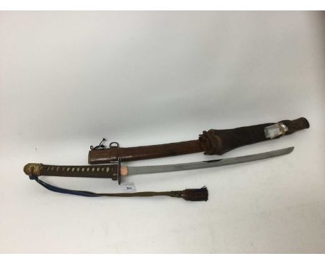 Second World War Japanese officers wakizashi sword with military mounts apart from early tuba, original knot, leather covered