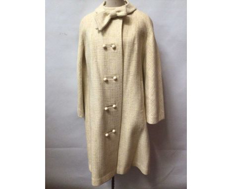 1960's cream wool coat with bow at neckline. Light fawn wool coat c.1970's, vintage otterburn Tweed skirt, 1950's/60's brown 