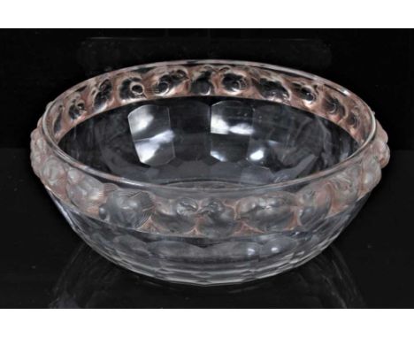 Lalique Mesanges glass bowl with bird decoration to rim, signed R Lalique, 24cm diameterCondition report: Quite heavily scrat