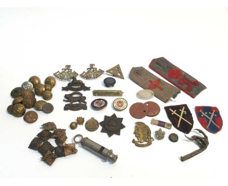 First World War On War Service 1914 badge, Artists Rifles cap badges, dog tag, military buttons, bullet cases, two Second Wor